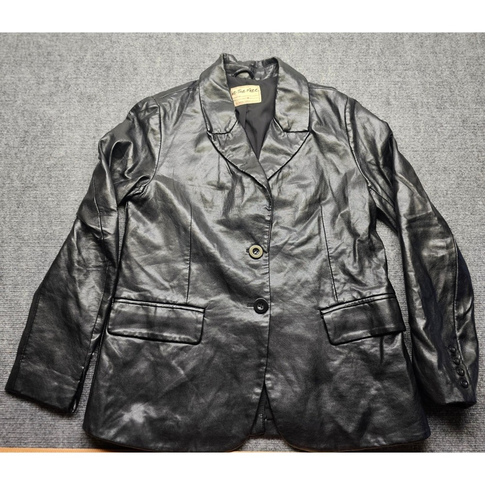 We The Free Free People Black Vegan Leather Blazer Jacket OB1621360 Small